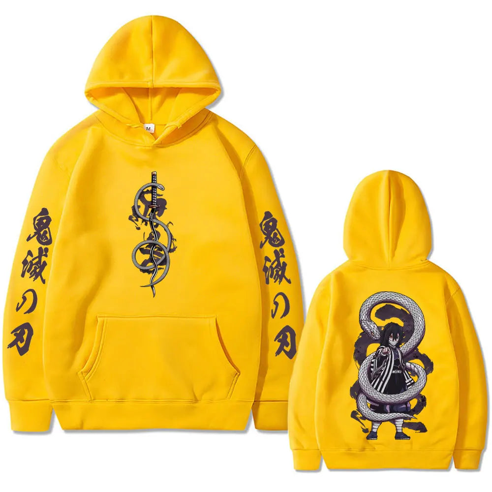 Anime Demon Slayer Serpent Hashira Iguro Obanai Hoodie Men Women Clothing Fashion Oversized Hoodies Man Vintage Hooded Tracksuit
