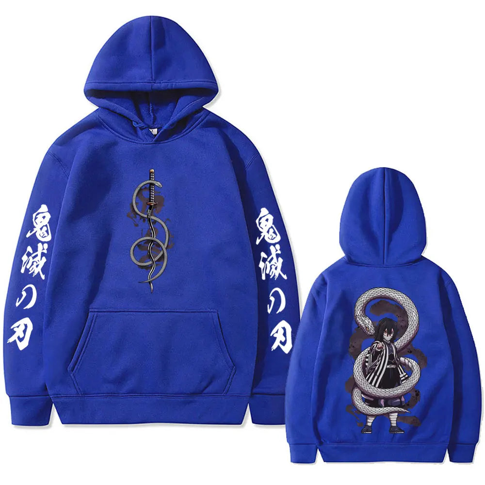 Anime Demon Slayer Serpent Hashira Iguro Obanai Hoodie Men Women Clothing Fashion Oversized Hoodies Man Vintage Hooded Tracksuit