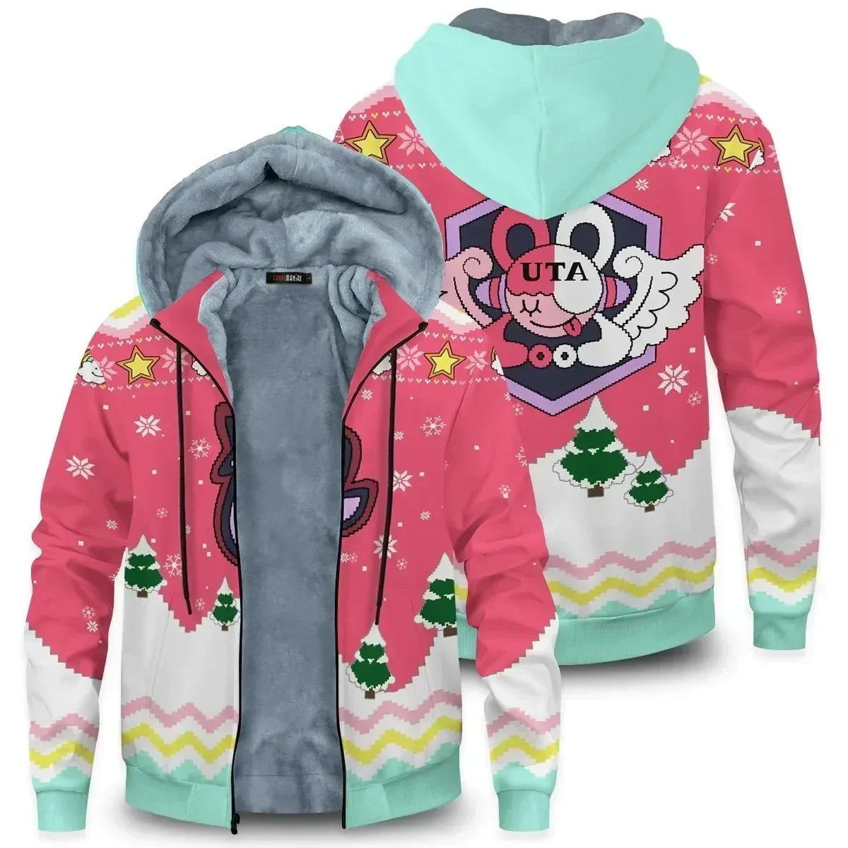 Velvet Thick Warm Winter Oversized One Piece Anime Hoodie Coat Zip Up Sweatshirt Winter Top Plus Size Boy Girl Coat Plush Jacket