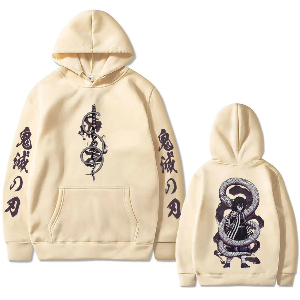 Anime Demon Slayer Serpent Hashira Iguro Obanai Hoodie Men Women Clothing Fashion Oversized Hoodies Man Vintage Hooded Tracksuit
