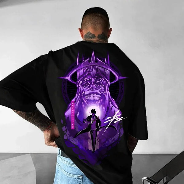 Solo Leveling Licensed Anime Tee 2025 - Official Manga Graphic Cotton Shirt, Y2K Loose Fit for Cosplay & Daily Wear