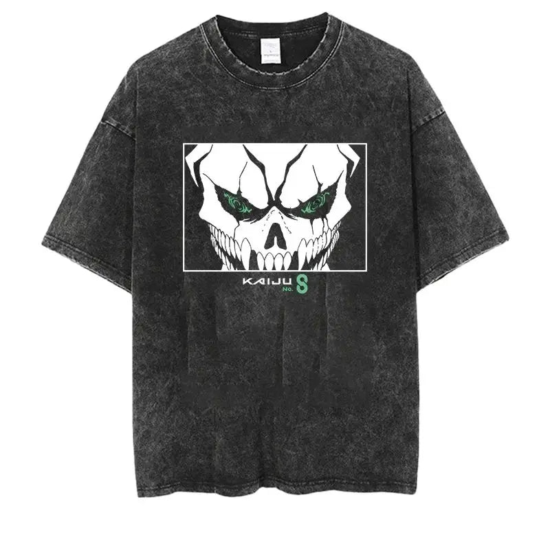 Kaiju No.8 Washed Vintage Short sleeved round neck Y2k Tshirt Men Clothing New in Top & Tees Mens T-Shirt  Camisetas 61378