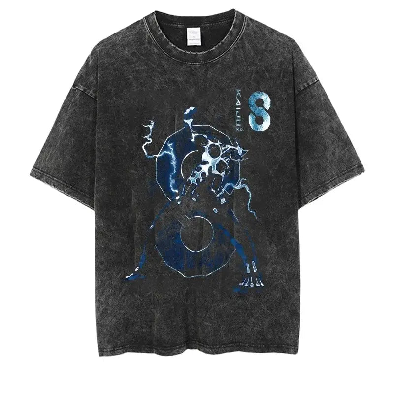 Kaiju No.8 Washed Vintage Short sleeved round neck Y2k Tshirt Men Clothing New in Top & Tees Mens T-Shirt  Camisetas 61378