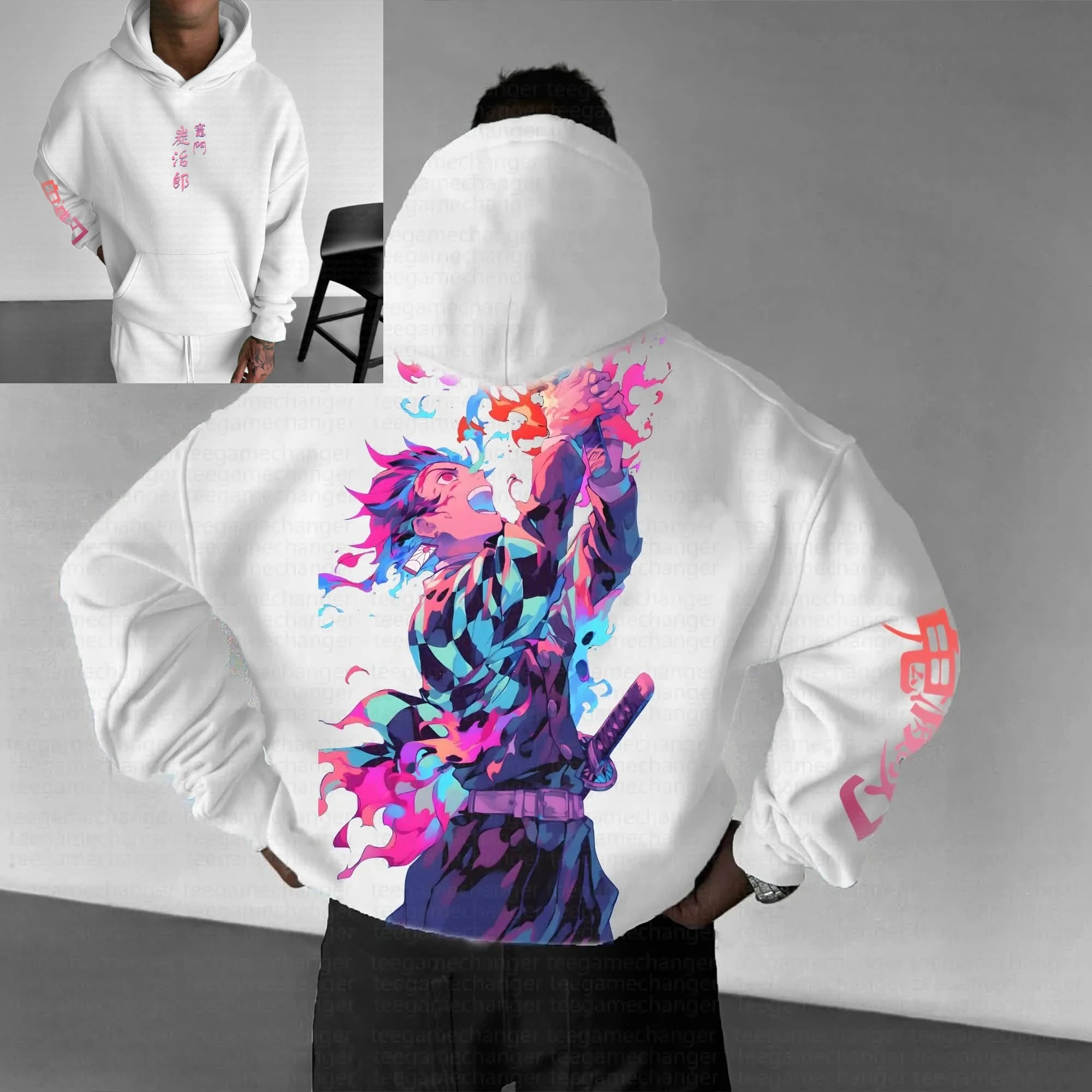 Anime Demon Slayer Graphic Hoodie Men Women 2025 Spring Autumn Streetwear Casual Sweatshirt Unisex Clothing Black Purple