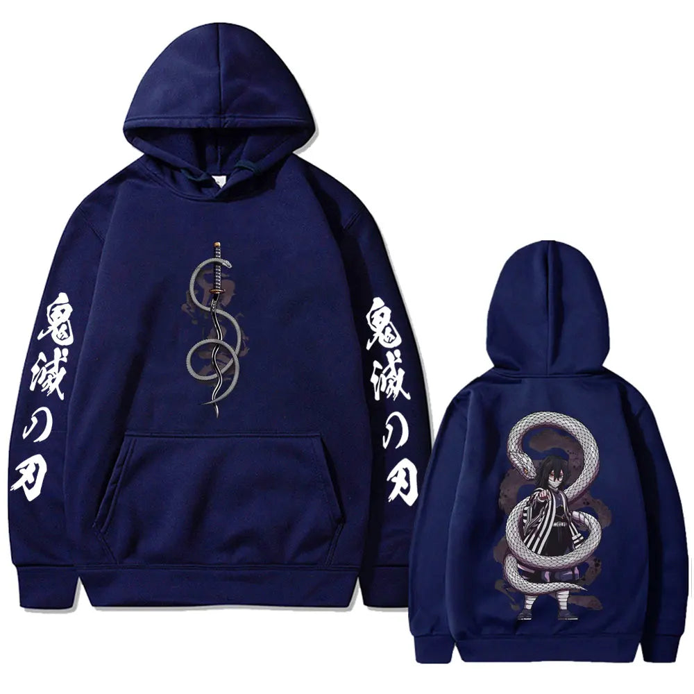 Anime Demon Slayer Serpent Hashira Iguro Obanai Hoodie Men Women Clothing Fashion Oversized Hoodies Man Vintage Hooded Tracksuit