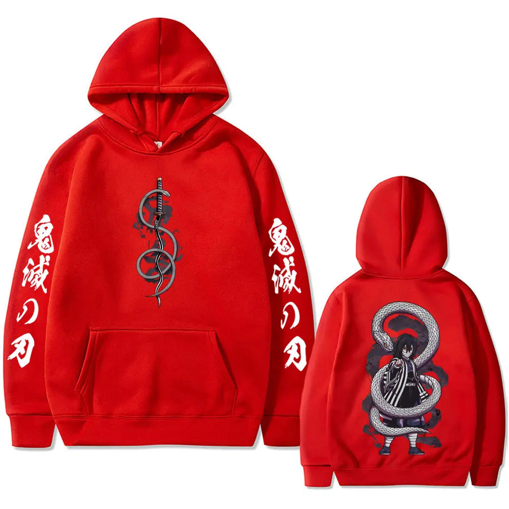 Anime Demon Slayer Serpent Hashira Iguro Obanai Hoodie Men Women Clothing Fashion Oversized Hoodies Man Vintage Hooded Tracksuit