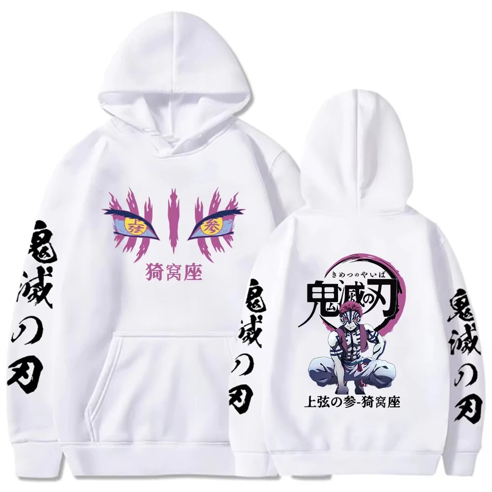 Japanese Anime Demon Slayer Hoodie for Men Akaza Manga Graphic Streetwear Pullover Hoody Long Sleeve Crewneck Hooded Sweatshirts