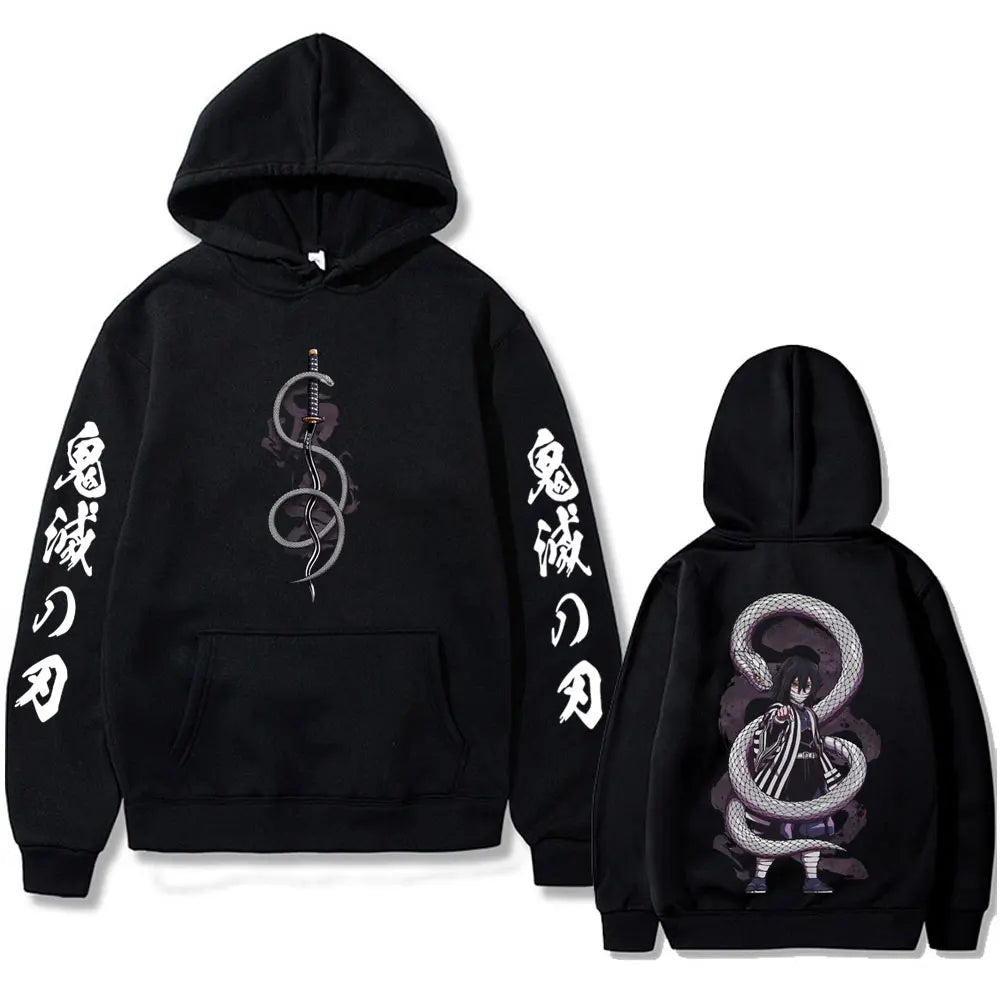 Anime Demon Slayer Serpent Hashira Iguro Obanai Hoodie Men Women Clothing Fashion Oversized Hoodies Man Vintage Hooded Tracksuit