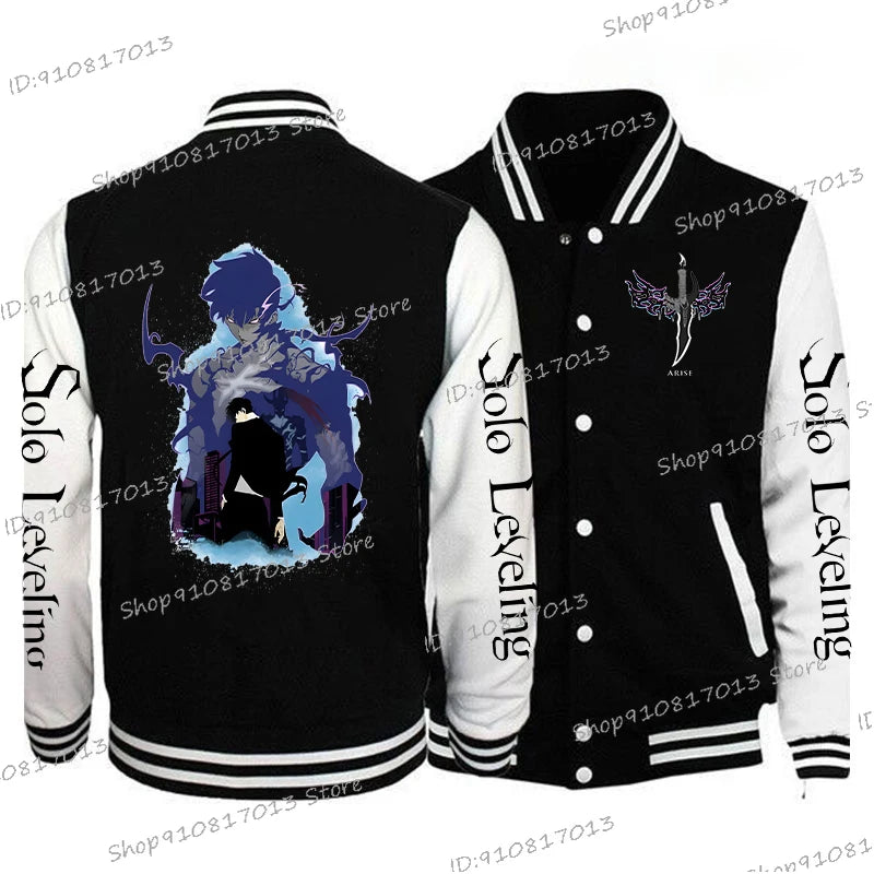 Anime Solo Leveling Men's Vintage Jacket Streetwear Long Sleeve Fashion Graphic Print Baseball Uniform Solo Leveling Outerwear