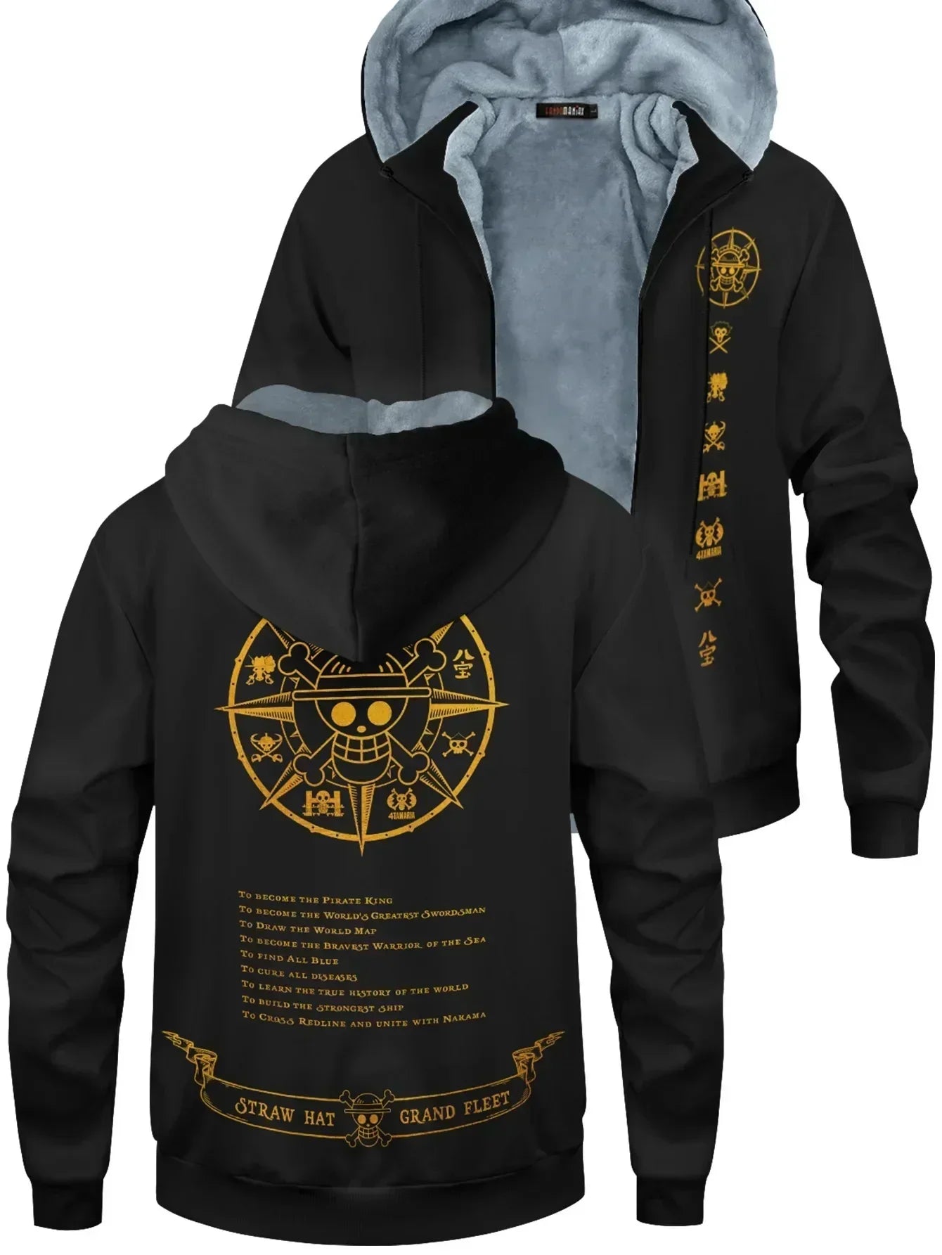 Velvet Thick Warm Winter Oversized One Piece Anime Hoodie Coat Zip Up Sweatshirt Winter Top Plus Size Boy Girl Coat Plush Jacket