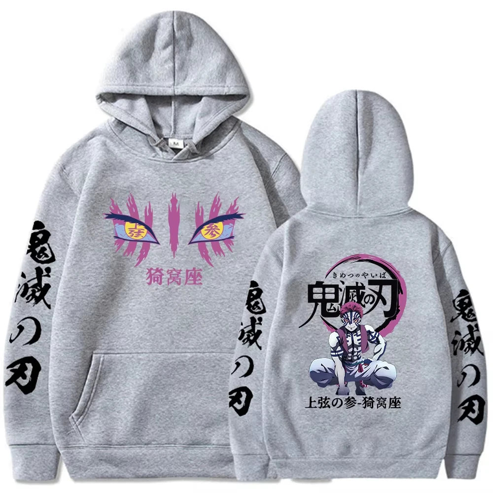 Japanese Anime Demon Slayer Hoodie for Men Akaza Manga Graphic Streetwear Pullover Hoody Long Sleeve Crewneck Hooded Sweatshirts