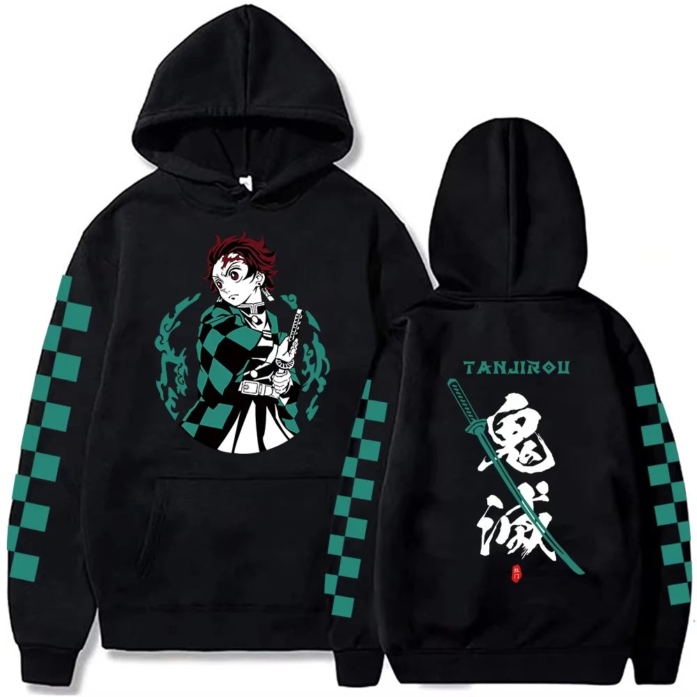 Japanese Anime Demon Slayer Hoodie for Men Akaza Manga Graphic Streetwear Pullover Hoody Long Sleeve Crewneck Hooded Sweatshirts