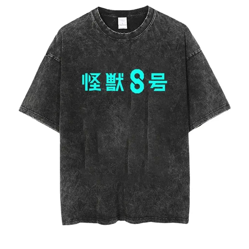 Kaiju No.8 Washed Vintage Short sleeved round neck Y2k Tshirt Men Clothing New in Top & Tees Mens T-Shirt  Camisetas 61378