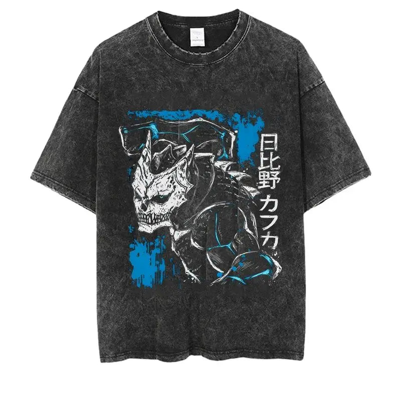 Kaiju No.8 Washed Vintage Short sleeved round neck Y2k Tshirt Men Clothing New in Top & Tees Mens T-Shirt  Camisetas 61378