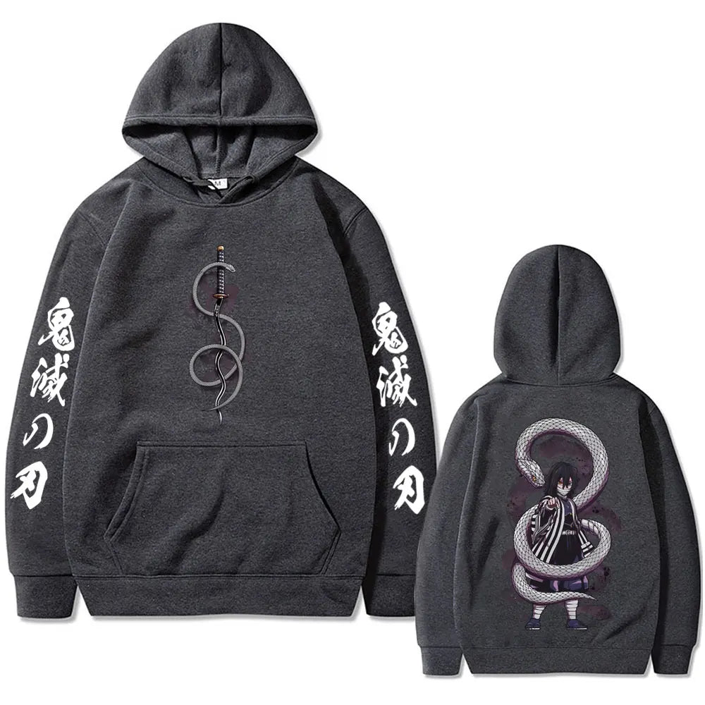 Anime Demon Slayer Serpent Hashira Iguro Obanai Hoodie Men Women Clothing Fashion Oversized Hoodies Man Vintage Hooded Tracksuit