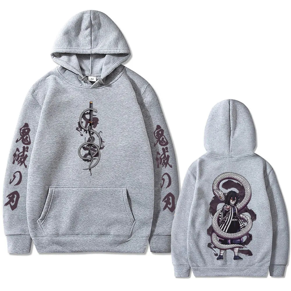 Anime Demon Slayer Serpent Hashira Iguro Obanai Hoodie Men Women Clothing Fashion Oversized Hoodies Man Vintage Hooded Tracksuit