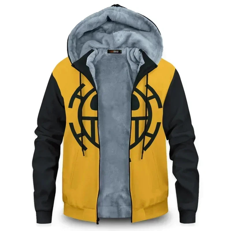 Velvet Thick Warm Winter Oversized One Piece Anime Hoodie Coat Zip Up Sweatshirt Winter Top Plus Size Boy Girl Coat Plush Jacket