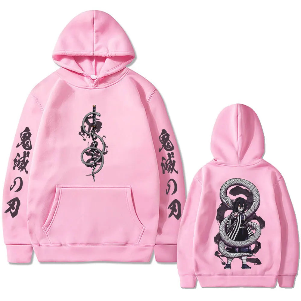 Anime Demon Slayer Serpent Hashira Iguro Obanai Hoodie Men Women Clothing Fashion Oversized Hoodies Man Vintage Hooded Tracksuit