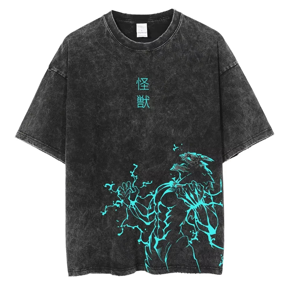 BANDAI Men Tshirt Streetwear Japanese Anime Kaiju No 8 Chainsaw Man Print T-Shirt Harajuku Cotton Loose Summer Short Sleeve Top