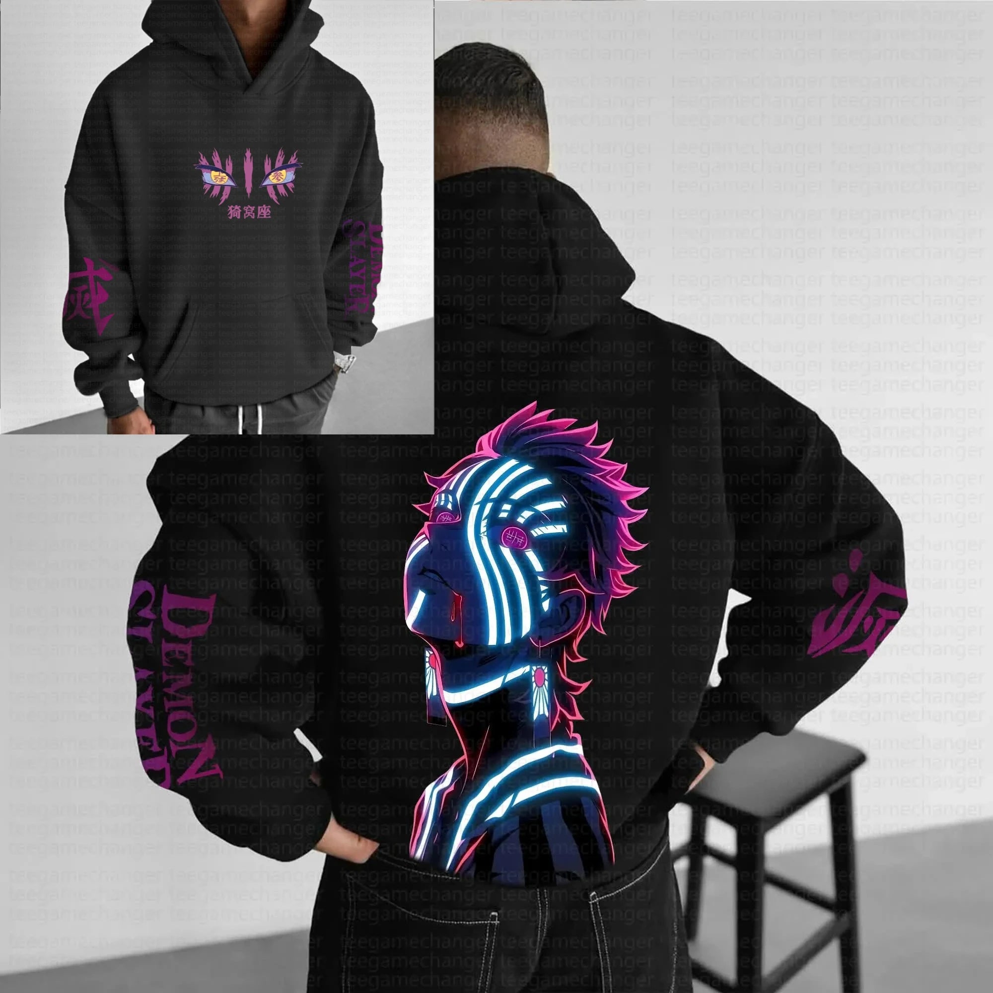 Anime Demon Slayer Graphic Hoodie Men Women 2025 Spring Autumn Streetwear Casual Sweatshirt Unisex Clothing Black Purple