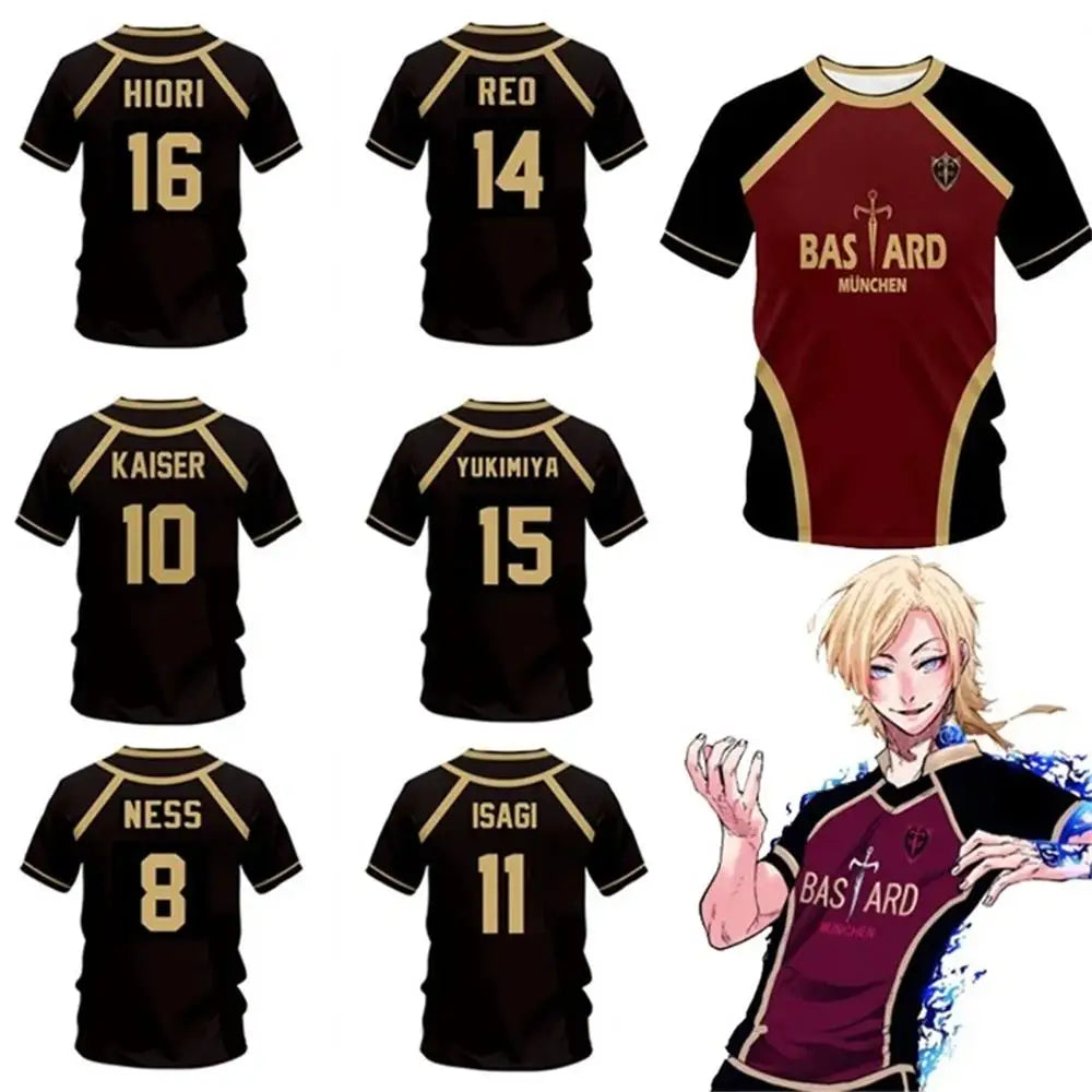 Blue Lock Anime Jersey Graphic T Shirts Men Bastard Munich Soccer Cartoon Summer Unisex Printed T-shirt Training Sports Tops