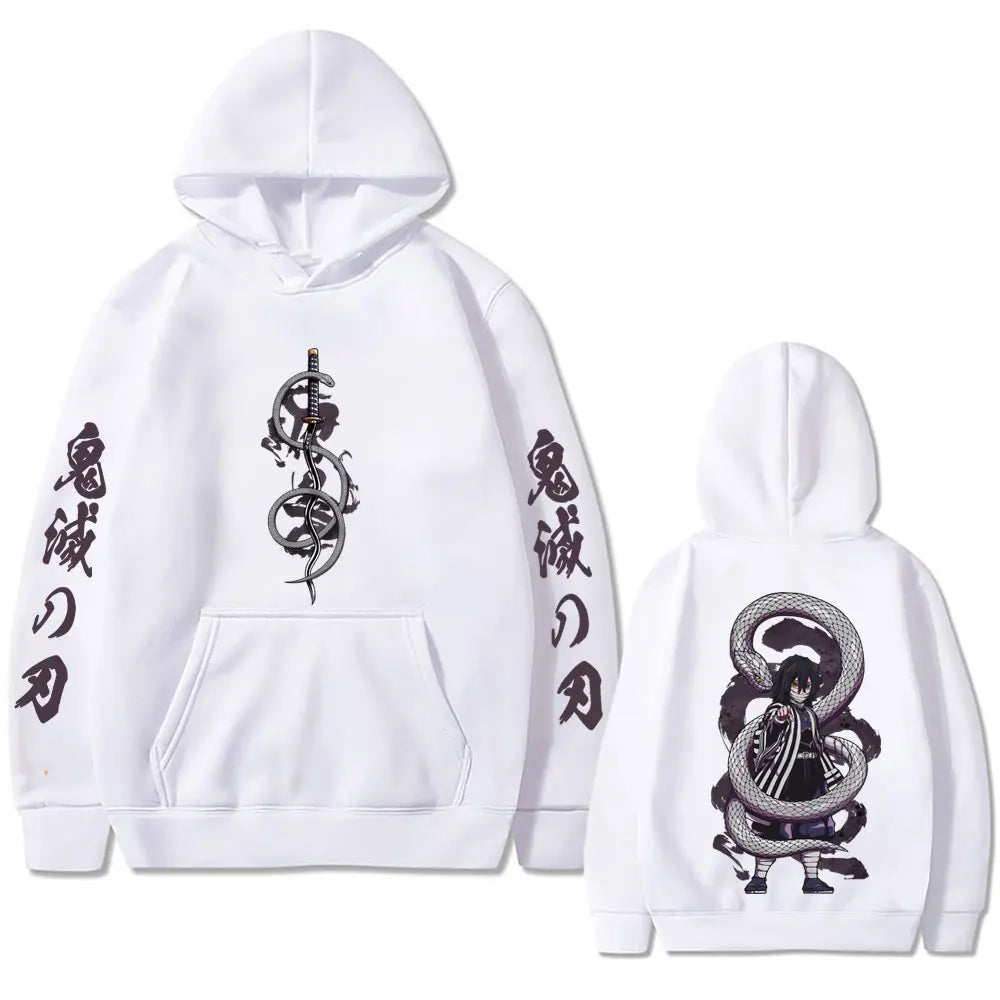 Anime Demon Slayer Serpent Hashira Iguro Obanai Hoodie Men Women Clothing Fashion Oversized Hoodies Man Vintage Hooded Tracksuit