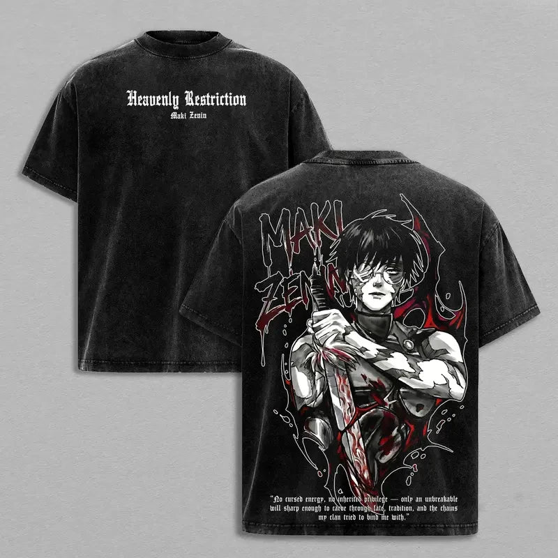 Jujutsu Kaisen Zenin Maki T-Shirt - Vintage Washed Harajuku