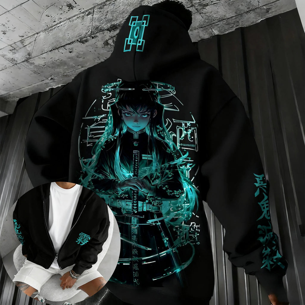 Demon Slayer Muichiro Tokito Hoodie - Harajuku Zipper Top