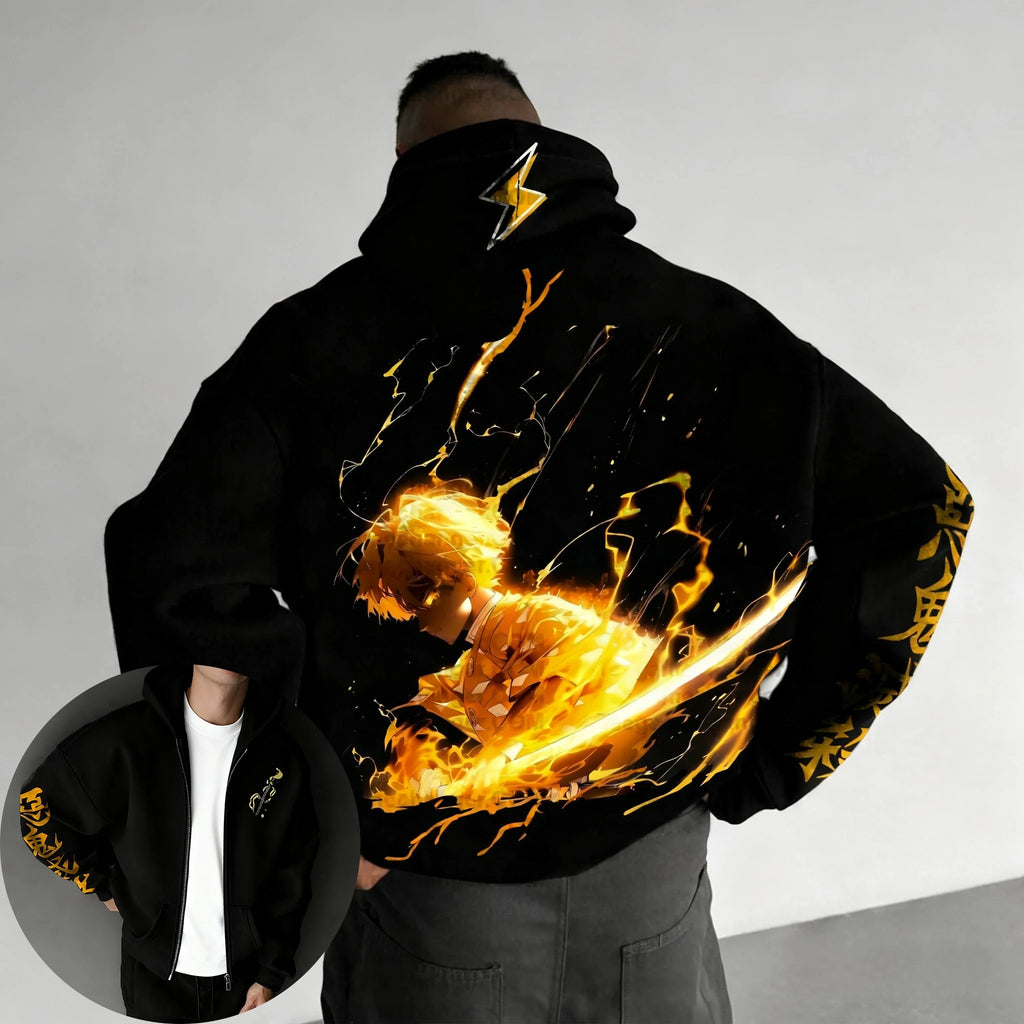 Demon Slayer Zenitsu Hoodie - Hip Hop Zipper Streetwear