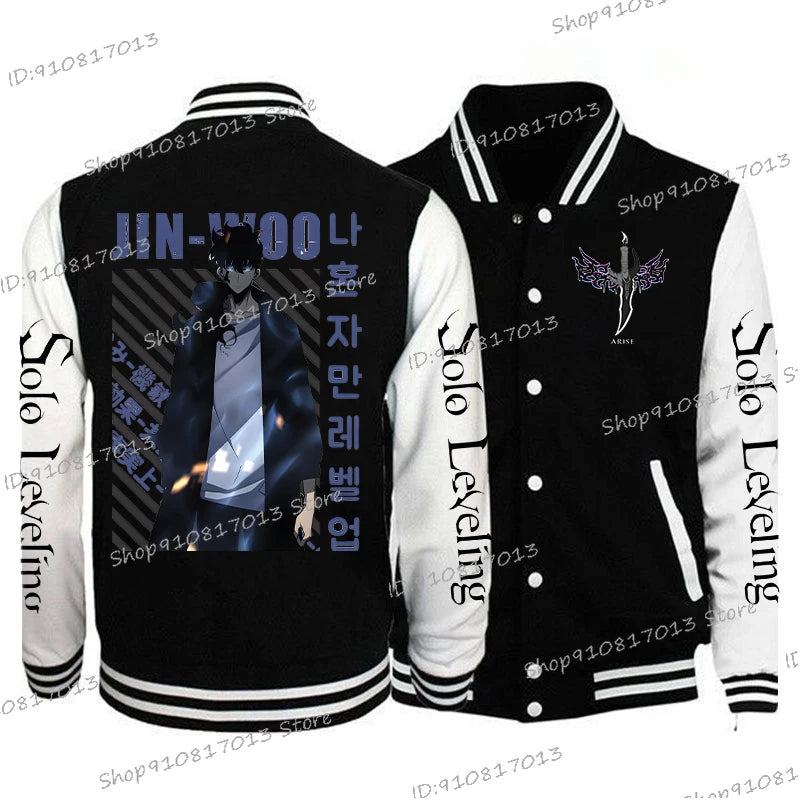 Anime Solo Leveling Men's Vintage Jacket Streetwear Long Sleeve Fashion Graphic Print Baseball Uniform Solo Leveling Outerwear
