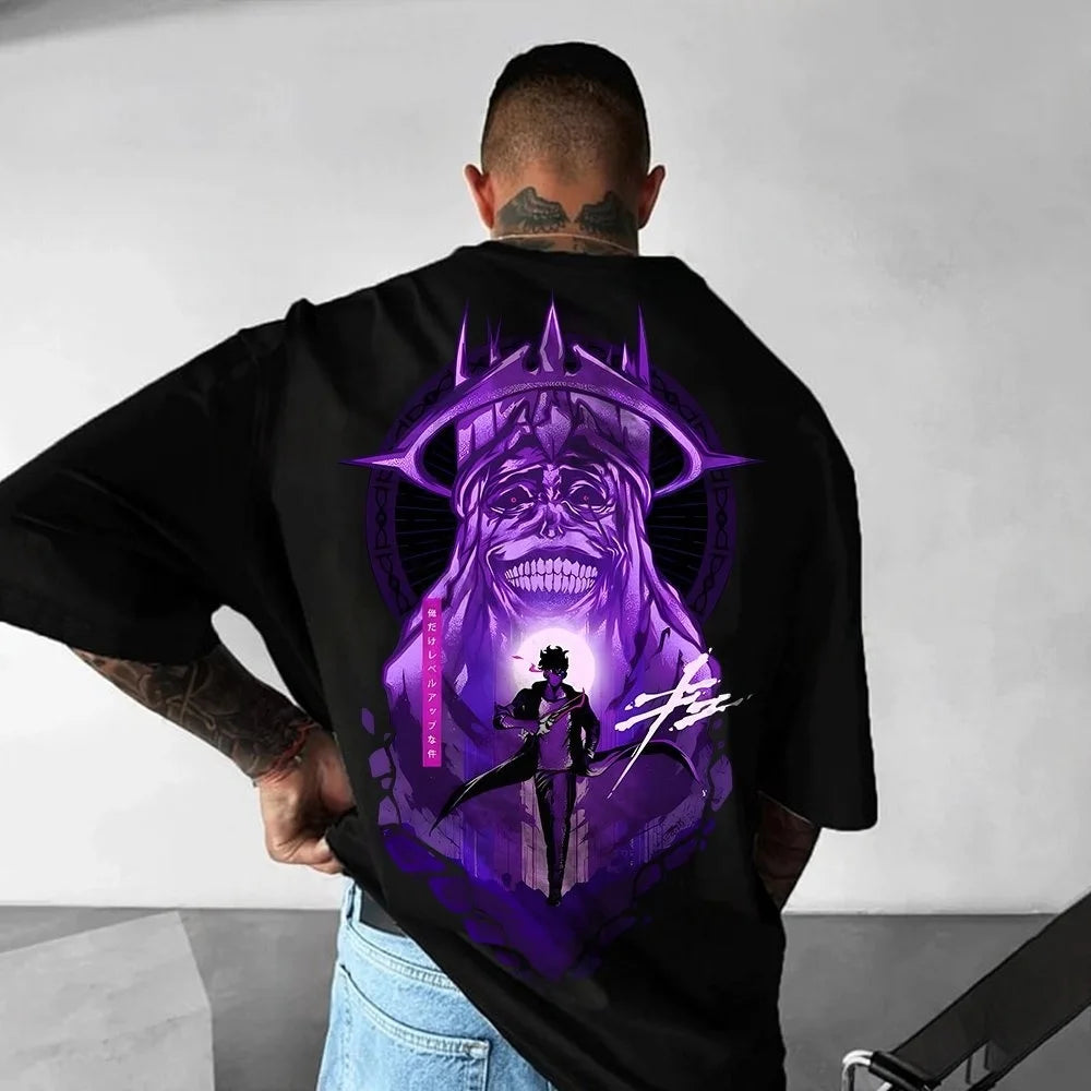 Solo Leveling Licensed Anime Tee 2025 - Official Manga Graphic Cotton Shirt, Y2K Loose Fit for Cosplay & Daily Wear