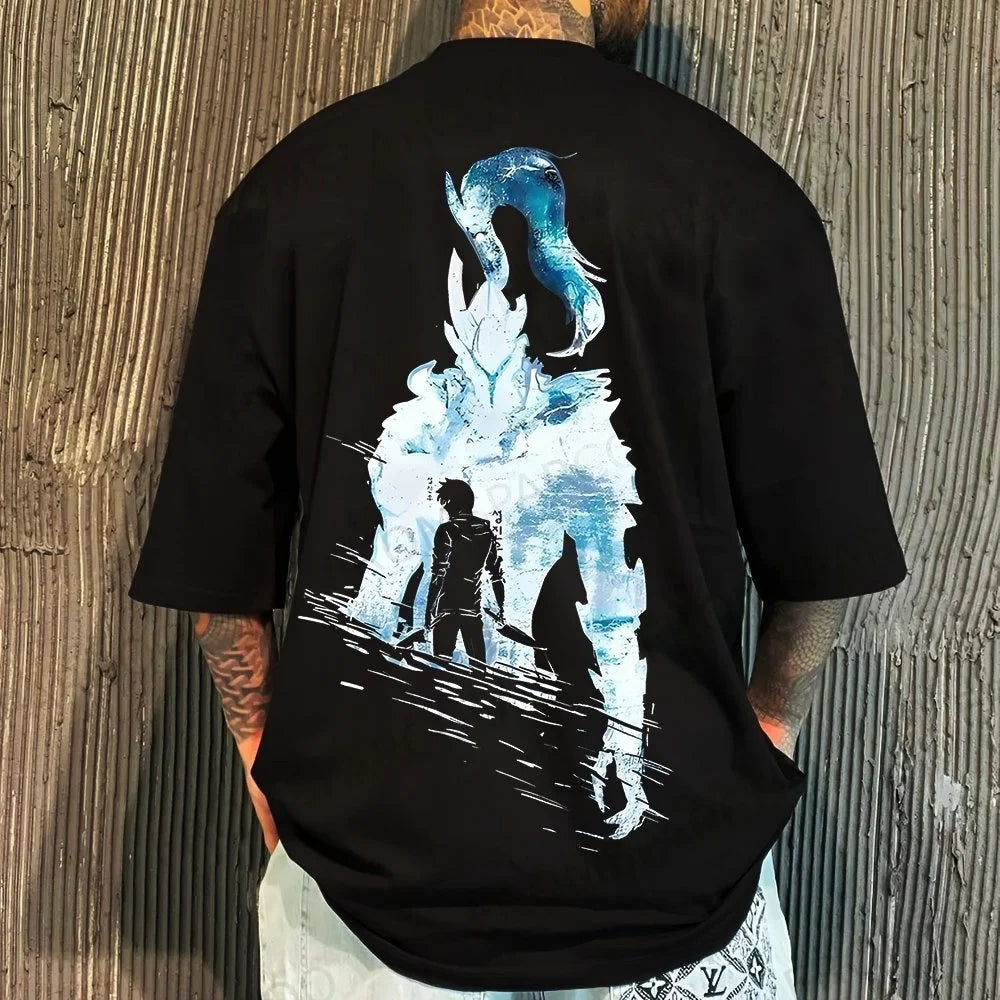Solo Leveling Licensed Anime Tee 2025 - Official Manga Graphic Cotton Shirt, Y2K Loose Fit for Cosplay & Daily Wear