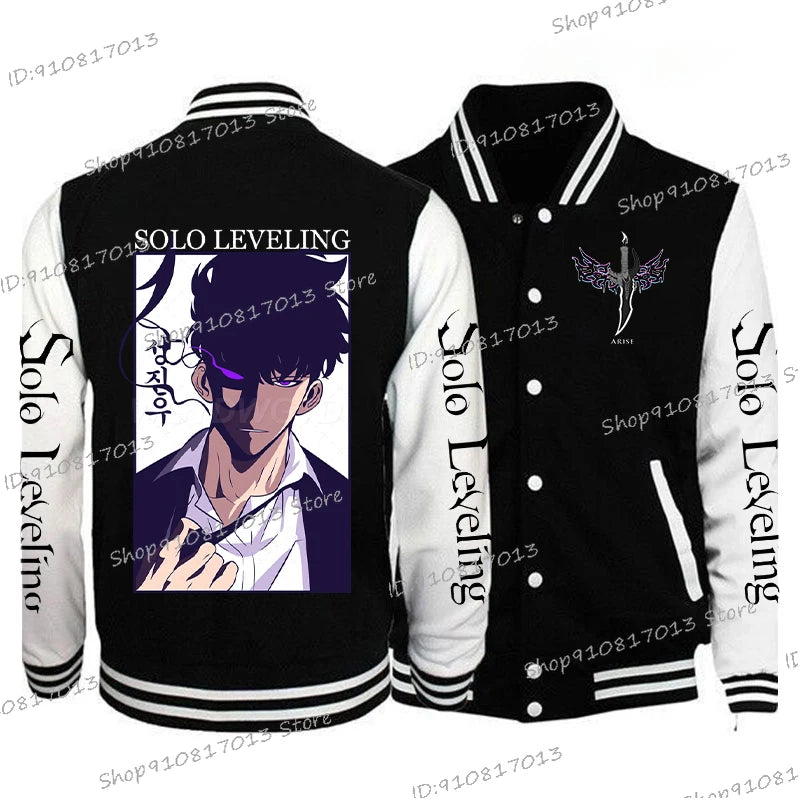Anime Solo Leveling Men's Vintage Jacket Streetwear Long Sleeve Fashion Graphic Print Baseball Uniform Solo Leveling Outerwear