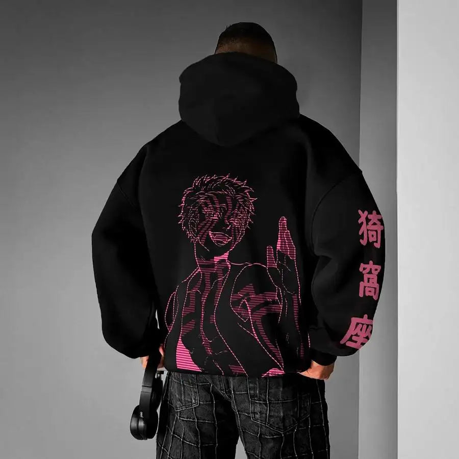 Jujutsu Kaisen Hoodie - Black Cotton Akaza Front Back Print