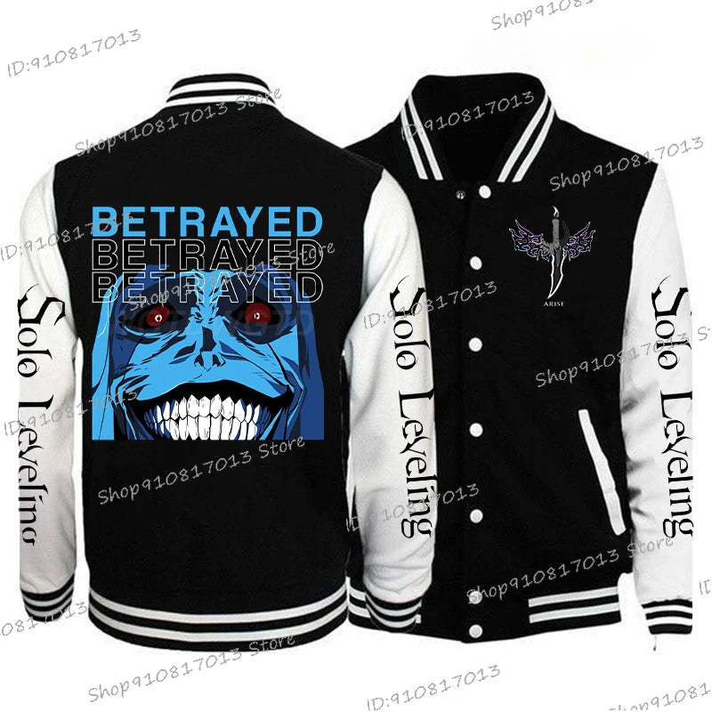 Anime Solo Leveling Men's Vintage Jacket Streetwear Long Sleeve Fashion Graphic Print Baseball Uniform Solo Leveling Outerwear