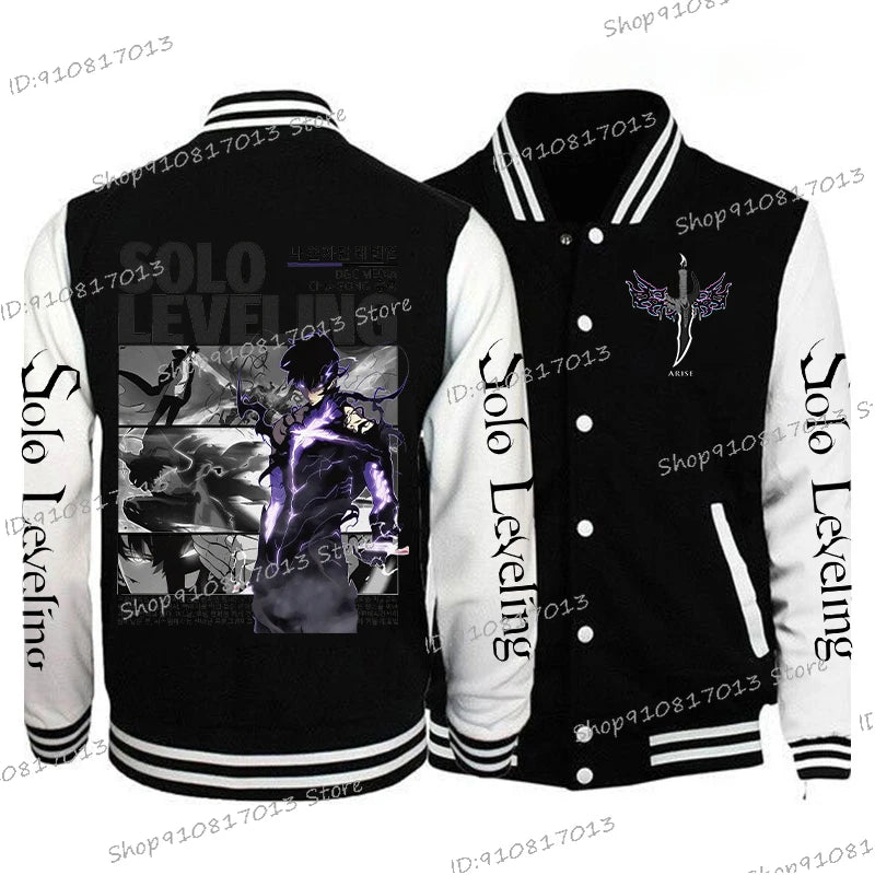 Anime Solo Leveling Men's Vintage Jacket Streetwear Long Sleeve Fashion Graphic Print Baseball Uniform Solo Leveling Outerwear