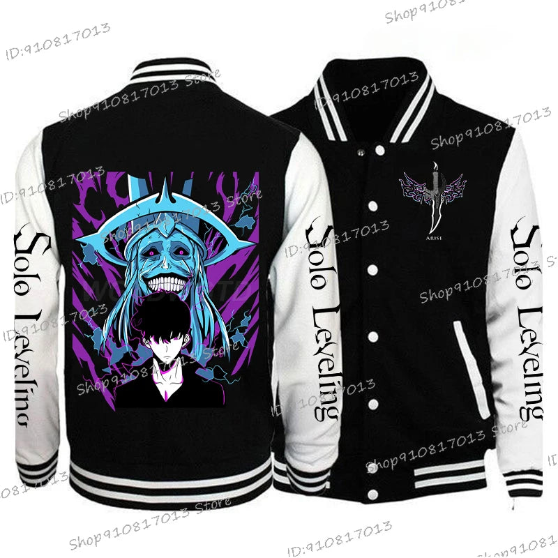 Anime Solo Leveling Men's Vintage Jacket Streetwear Long Sleeve Fashion Graphic Print Baseball Uniform Solo Leveling Outerwear