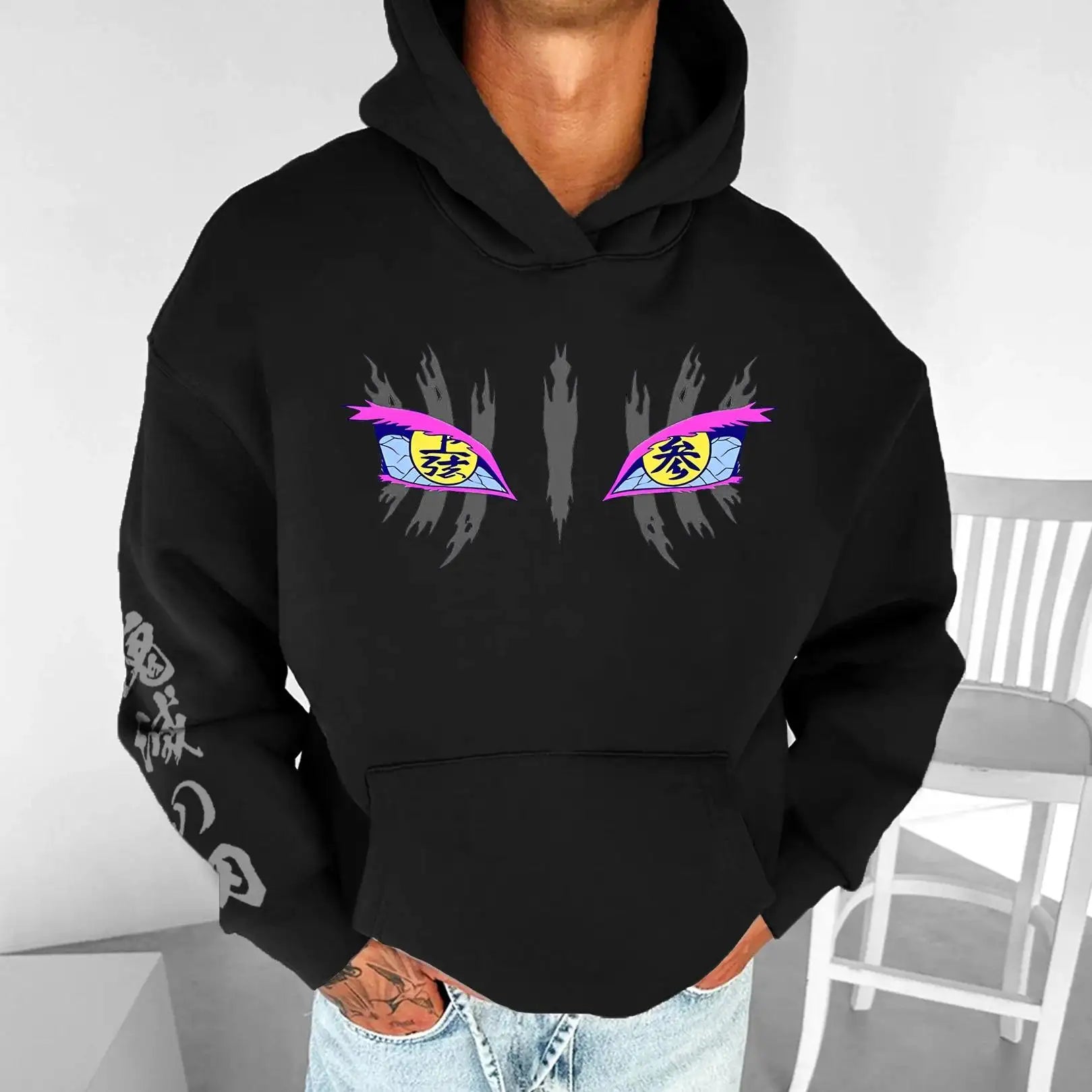 Jujutsu Kaisen Hoodie - Black Cotton Akaza Front Back Print