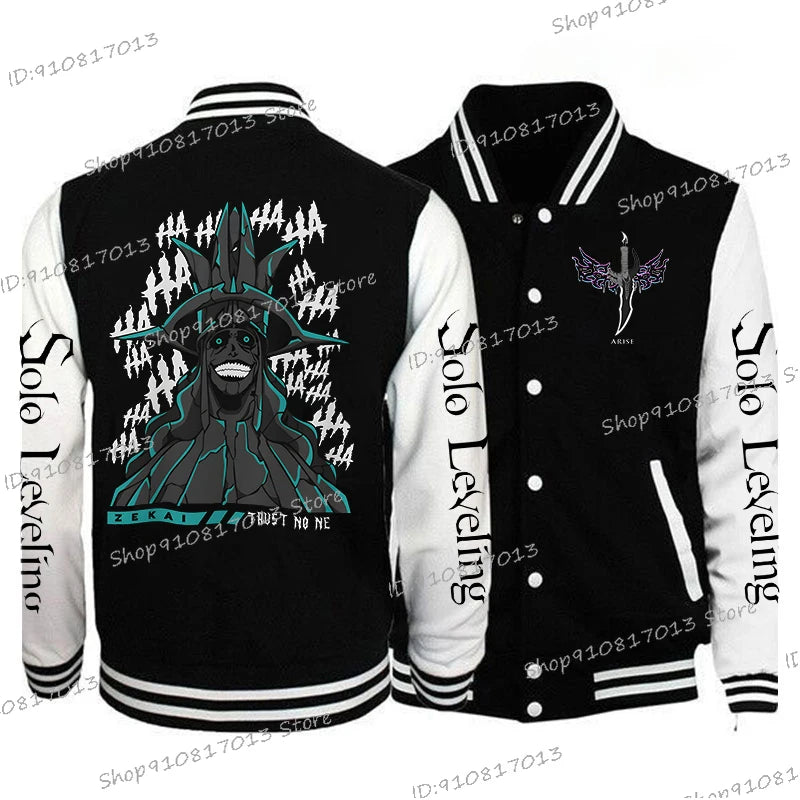 Anime Solo Leveling Men's Vintage Jacket Streetwear Long Sleeve Fashion Graphic Print Baseball Uniform Solo Leveling Outerwear