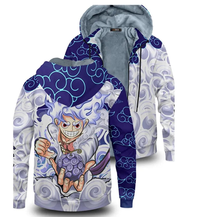 Velvet Thick Warm Winter Oversized One Piece Anime Hoodie Coat Zip Up Sweatshirt Winter Top Plus Size Boy Girl Coat Plush Jacket