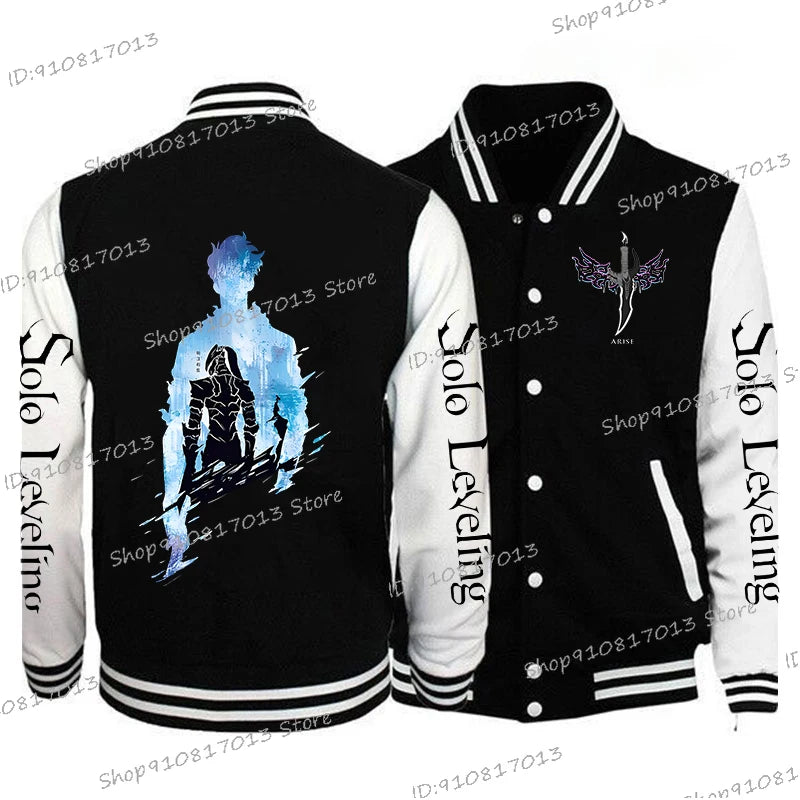 Anime Solo Leveling Men's Vintage Jacket Streetwear Long Sleeve Fashion Graphic Print Baseball Uniform Solo Leveling Outerwear