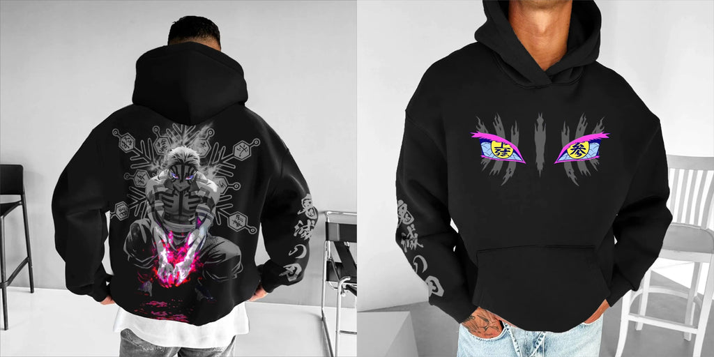 Jujutsu Kaisen Hoodie - Black Cotton Akaza Front Back Print