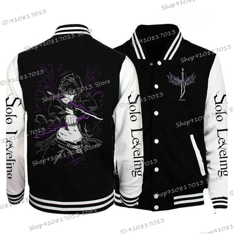 Anime Solo Leveling Men's Vintage Jacket Streetwear Long Sleeve Fashion Graphic Print Baseball Uniform Solo Leveling Outerwear