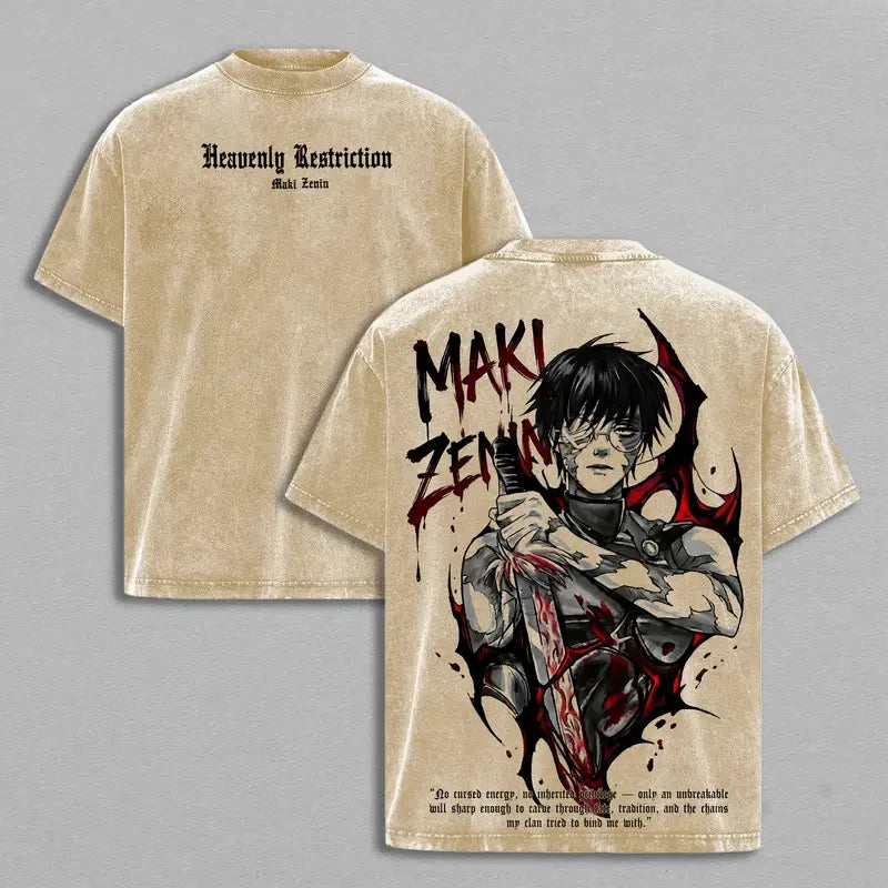 Jujutsu Kaisen Zenin Maki T-Shirt - Vintage Washed Harajuku