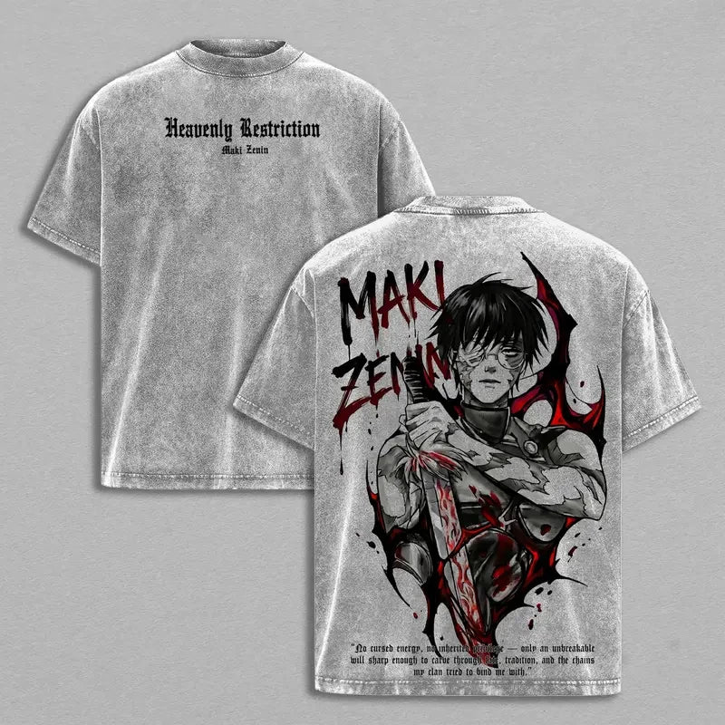 Jujutsu Kaisen Zenin Maki T-Shirt - Vintage Washed Harajuku