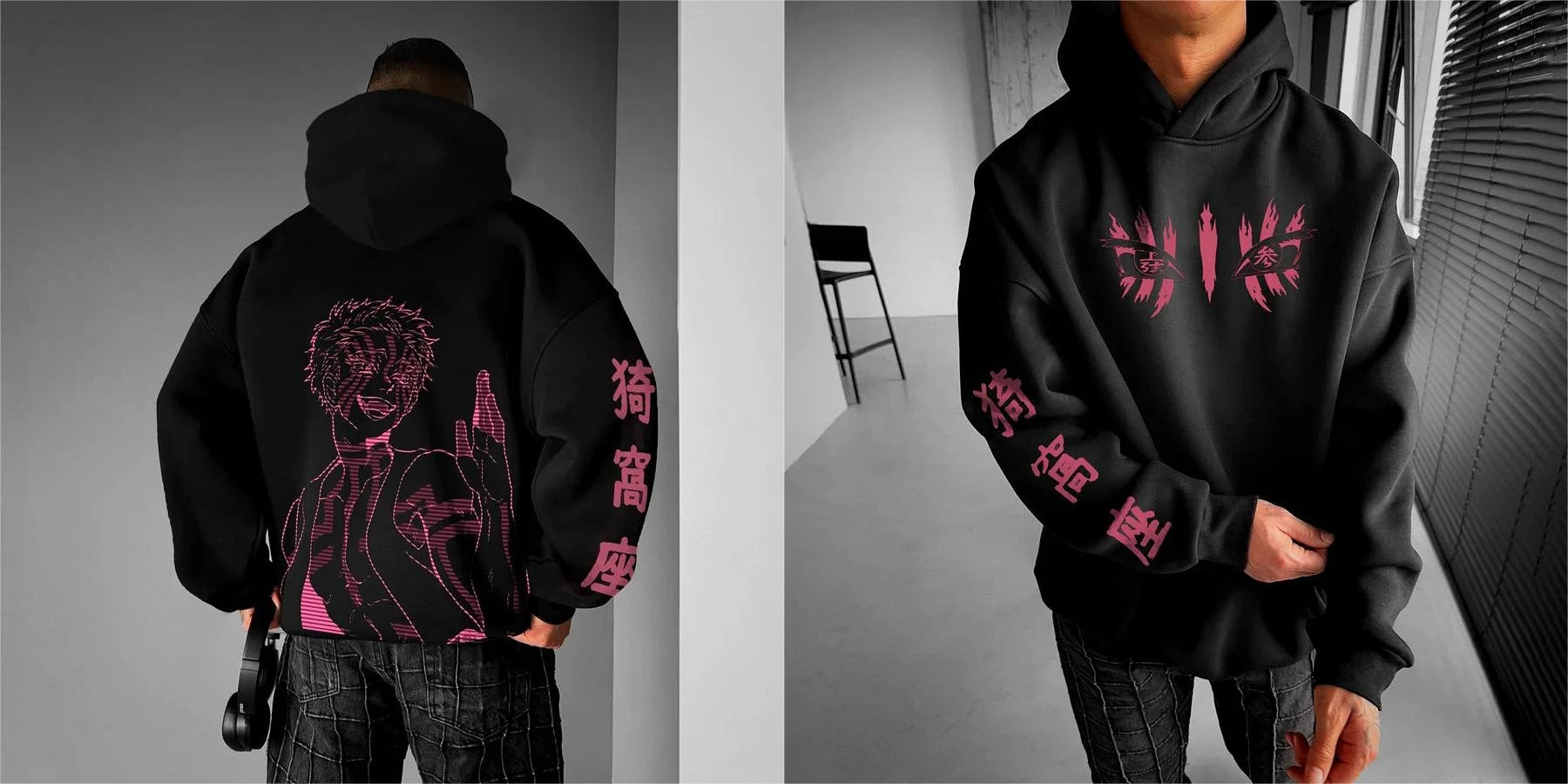 Jujutsu Kaisen Hoodie - Black Cotton Akaza Front Back Print