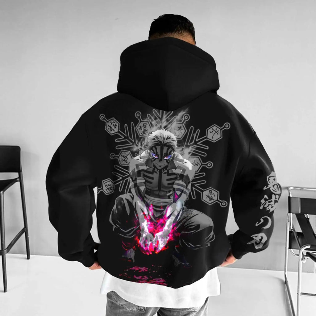 Jujutsu Kaisen Hoodie - Black Cotton Akaza Front Back Print