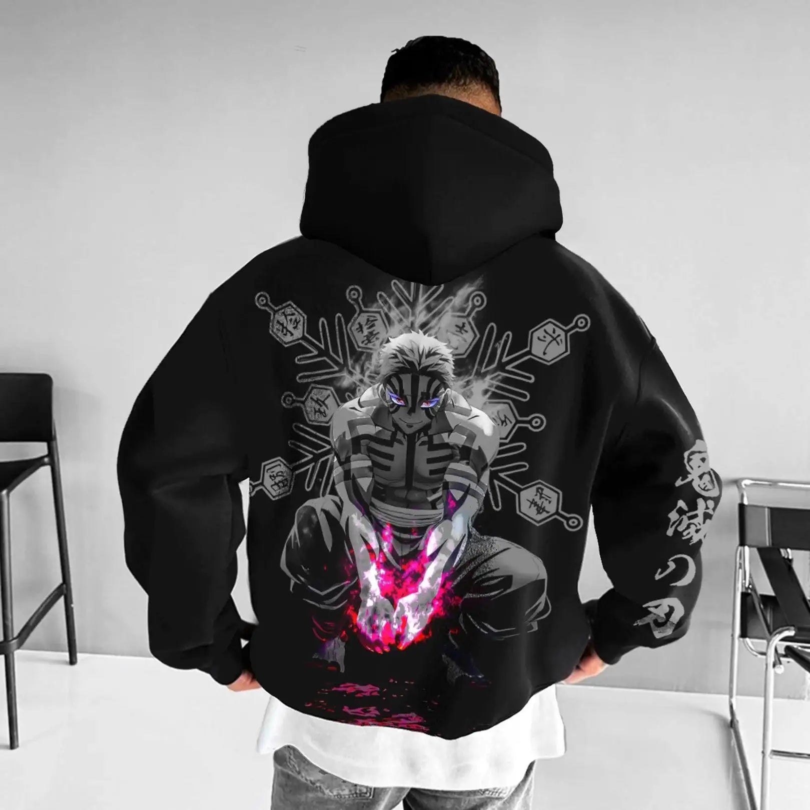 Jujutsu Kaisen Hoodie - Black Cotton Akaza Front Back Print
