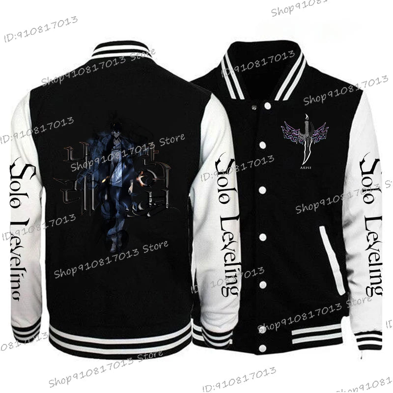 Anime Solo Leveling Men's Vintage Jacket Streetwear Long Sleeve Fashion Graphic Print Baseball Uniform Solo Leveling Outerwear