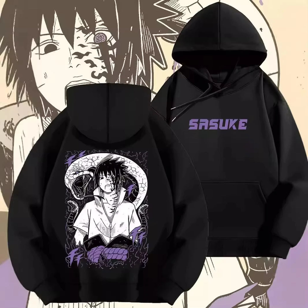 Naruto Uchiha Sasuke Hoodie - Harajuku Curse Print Streetwear